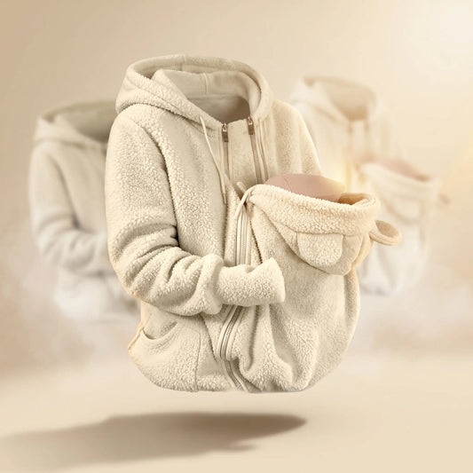 Corduroy Hooded Sweatshirt With Baby-pocket Women's Thickened Zip-up Jacket For Parent-Child Matching Outfits Velora