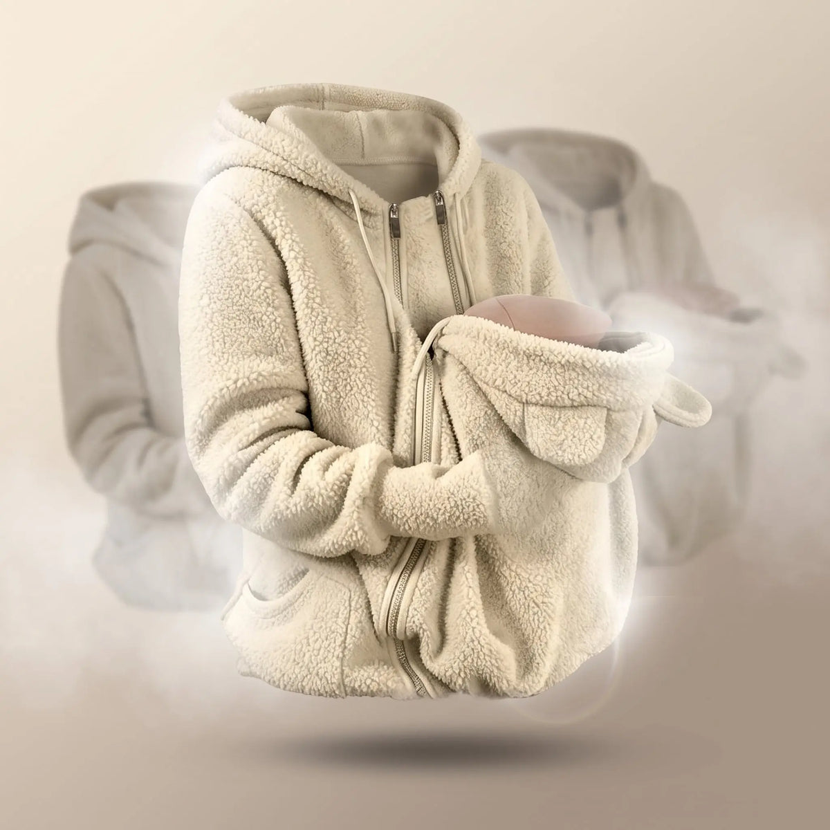 Corduroy Hooded Sweatshirt With Baby-pocket Women's Thickened Zip-up Jacket For Parent-Child Matching Outfits Velora